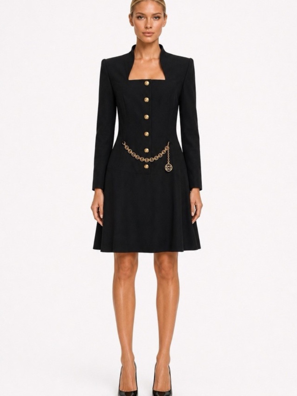 Escada Dress Black / Gold Chain Sz 40 *VINTAGE* RARE ❤️